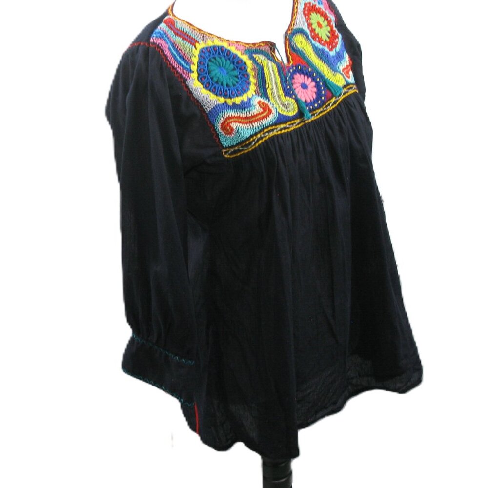 Boho Embroidered 3/4 Sleeve Tunic Blouse Size S/M